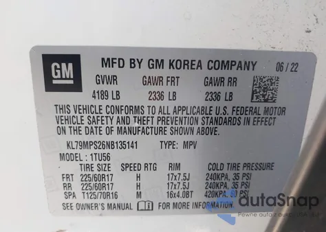 2022 Chevrolet Trailblazer Fwd Lt z USA, uszkodzony, nr VIN KL79MPS26NB135141